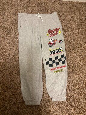 Peanuts Road Warrior Racing Club Sweatpant Adult XXL Light Gray Snoopy Woodstock